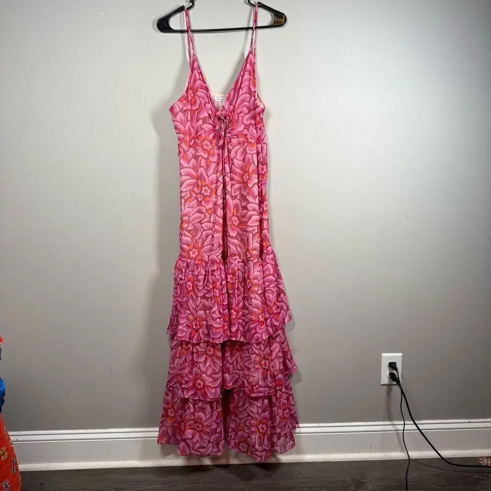Top Shop floral tiered v neck strappy sleeveless maxi dress US 10